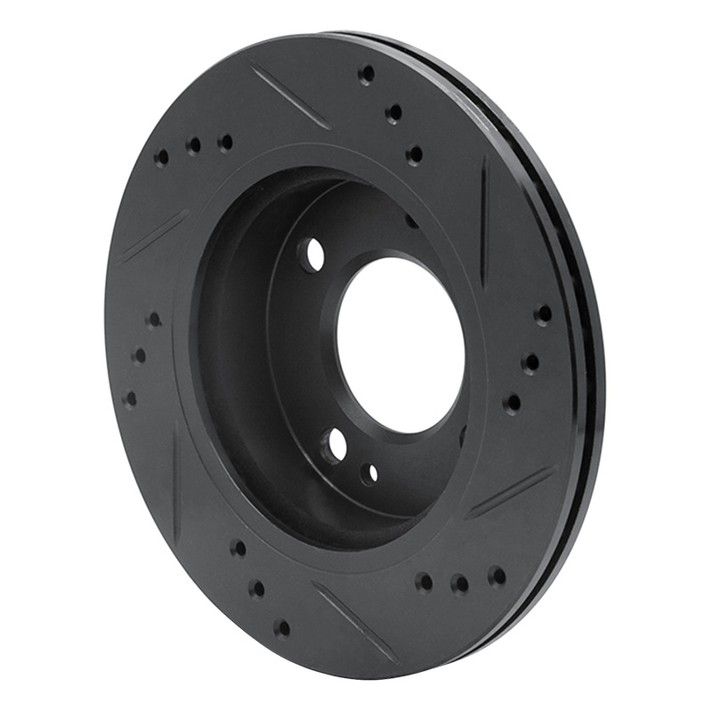 Mitsubishi Mirage Brake Rotor (1) - Front Left - R1 Concepts - Drilled & Slotted - Black - `14-`15